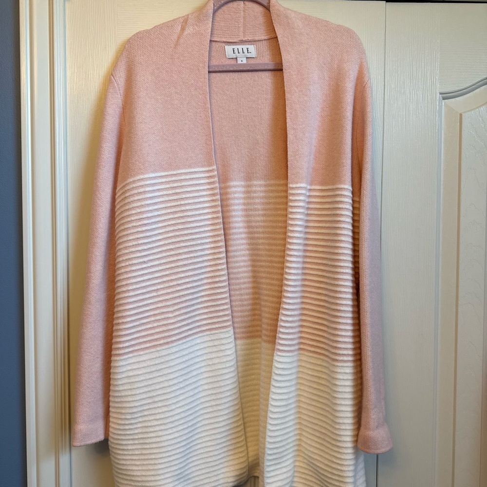 Elle Pink and White Cardigan Sweater